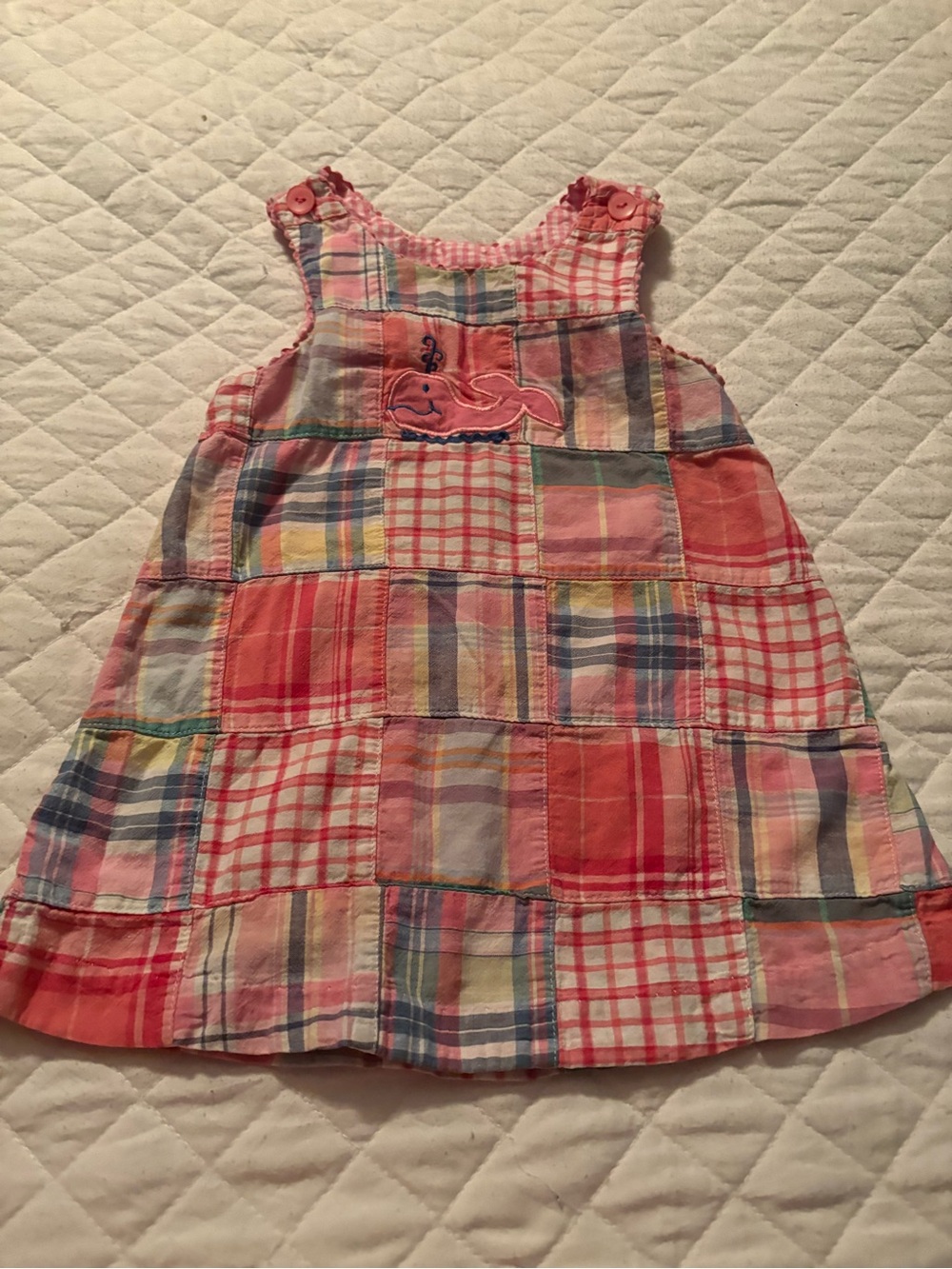 Girls Pink Patchwork Plaid Sundress with Whale Applique